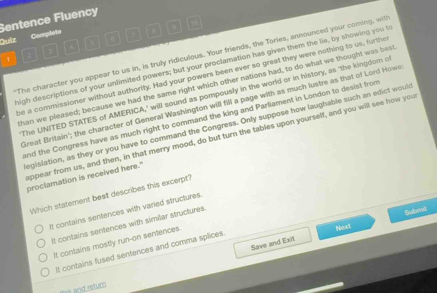 sentence fluency quiz complete 1 2 3 4 5 6 7 8 9 10 \the character you …