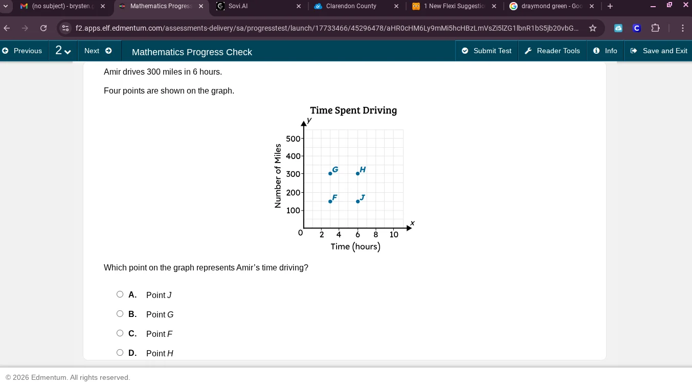 amir drives 300 miles in 6 hours. four points are shown on the graph. g…