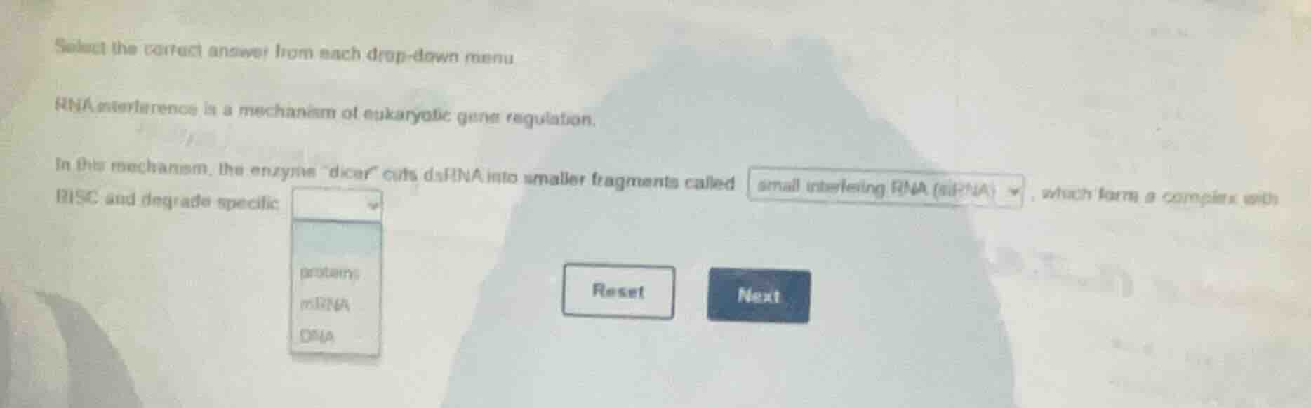 select the correct answer from each drop - down menu rna interference i…