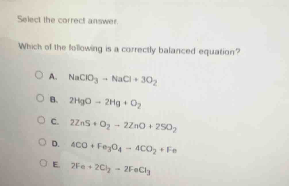 select the correct answer. which of the following is a correctly balanc…