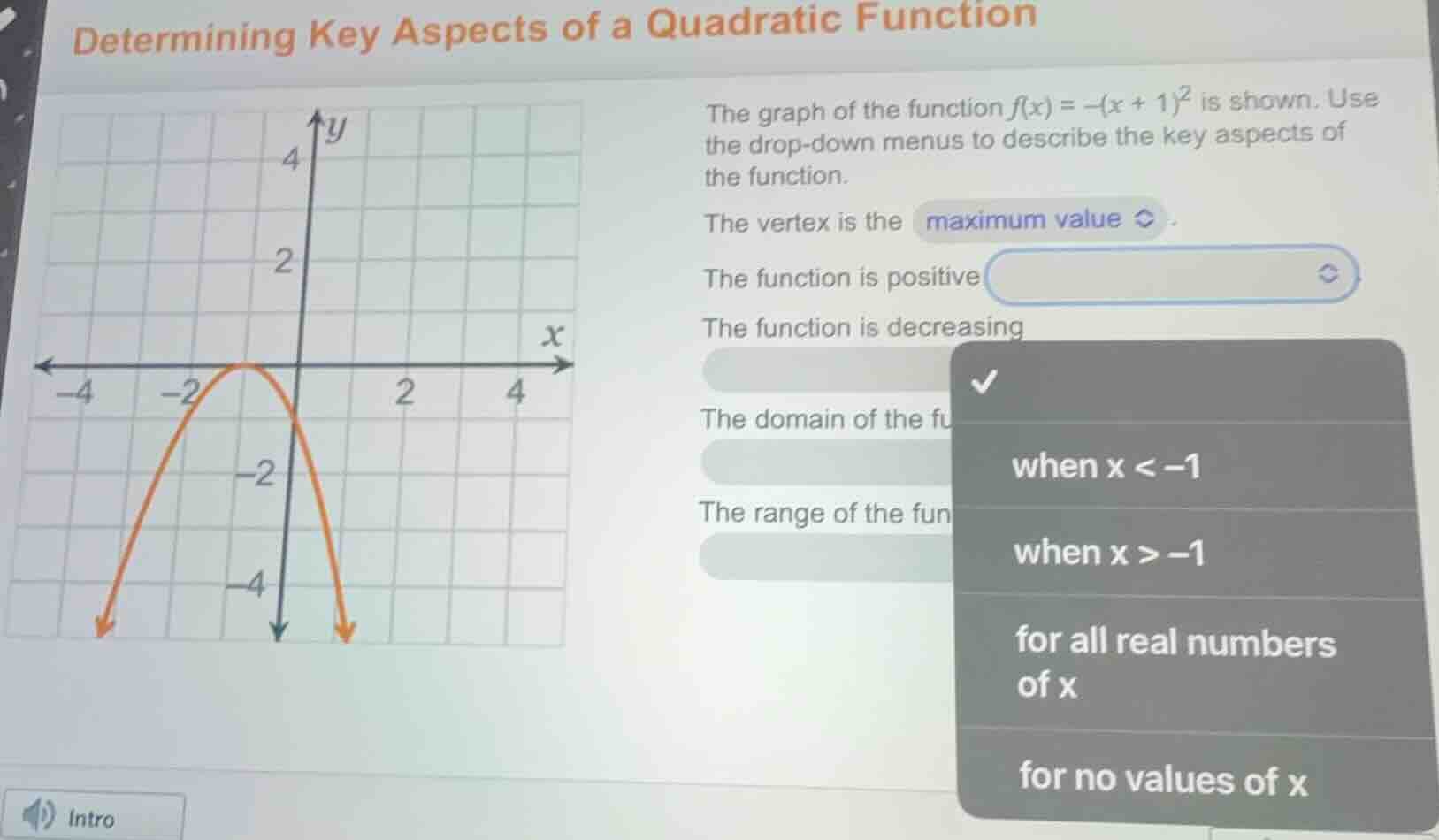 determining key aspects of a quadratic function the graph of the functi…