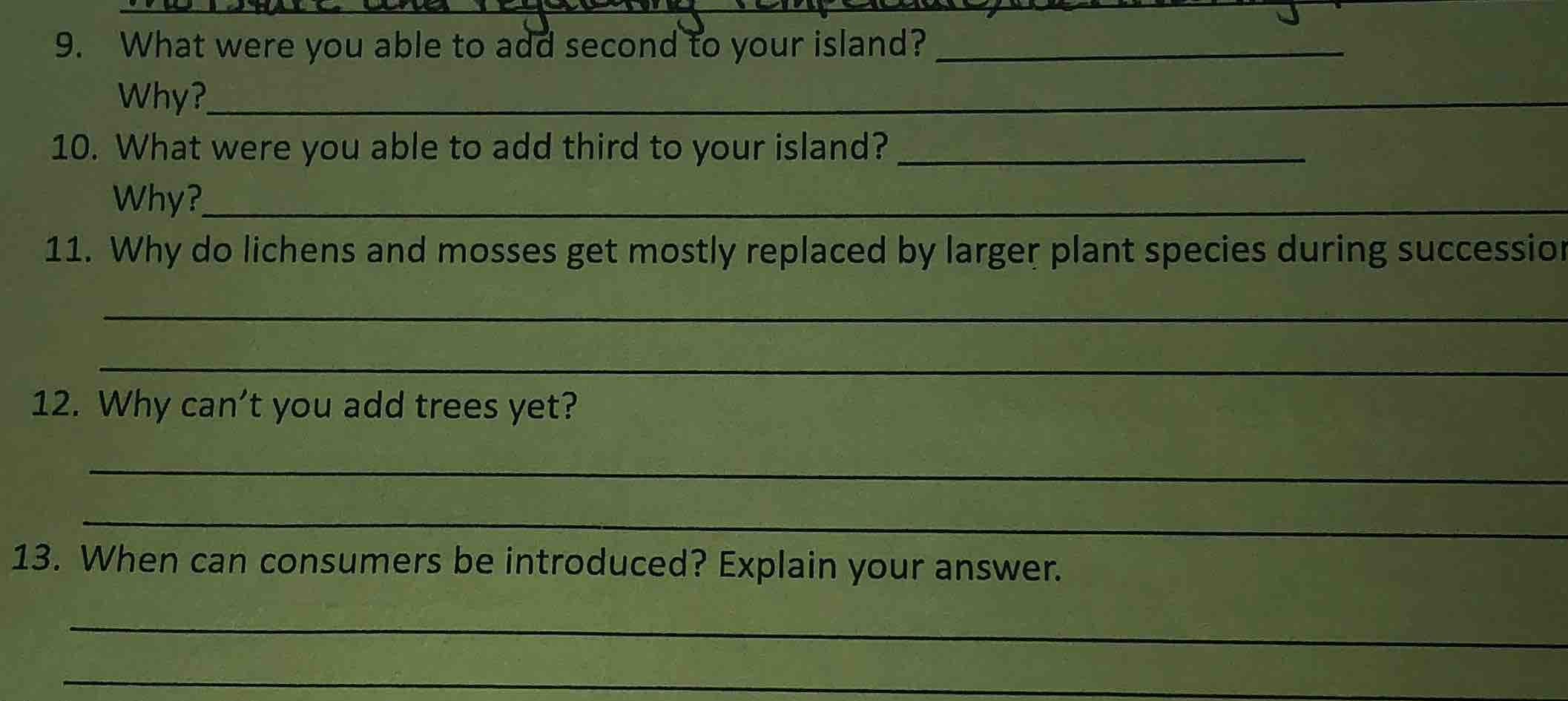 9. what were you able to add second to your island? ______________ why?…