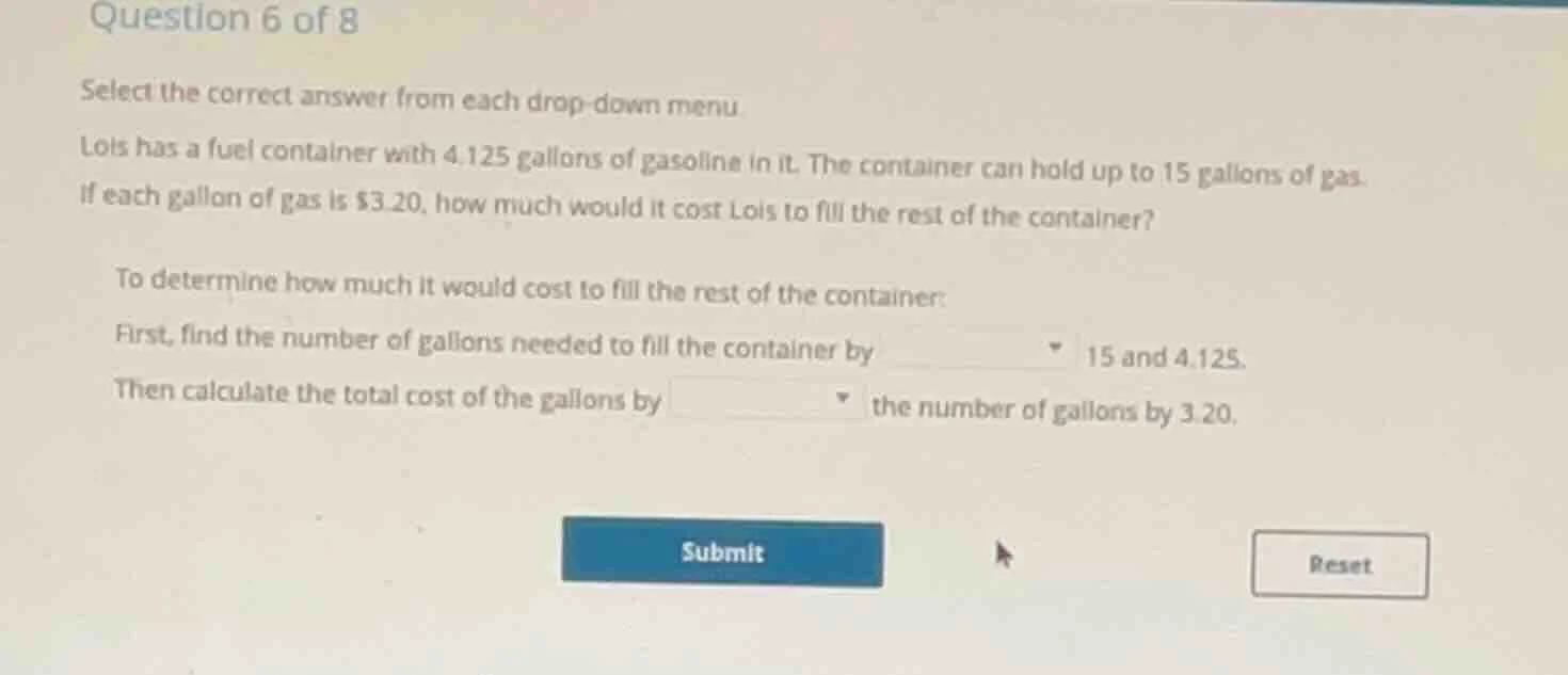 question 6 of 8 select the correct answer from each drop - down menu. l…