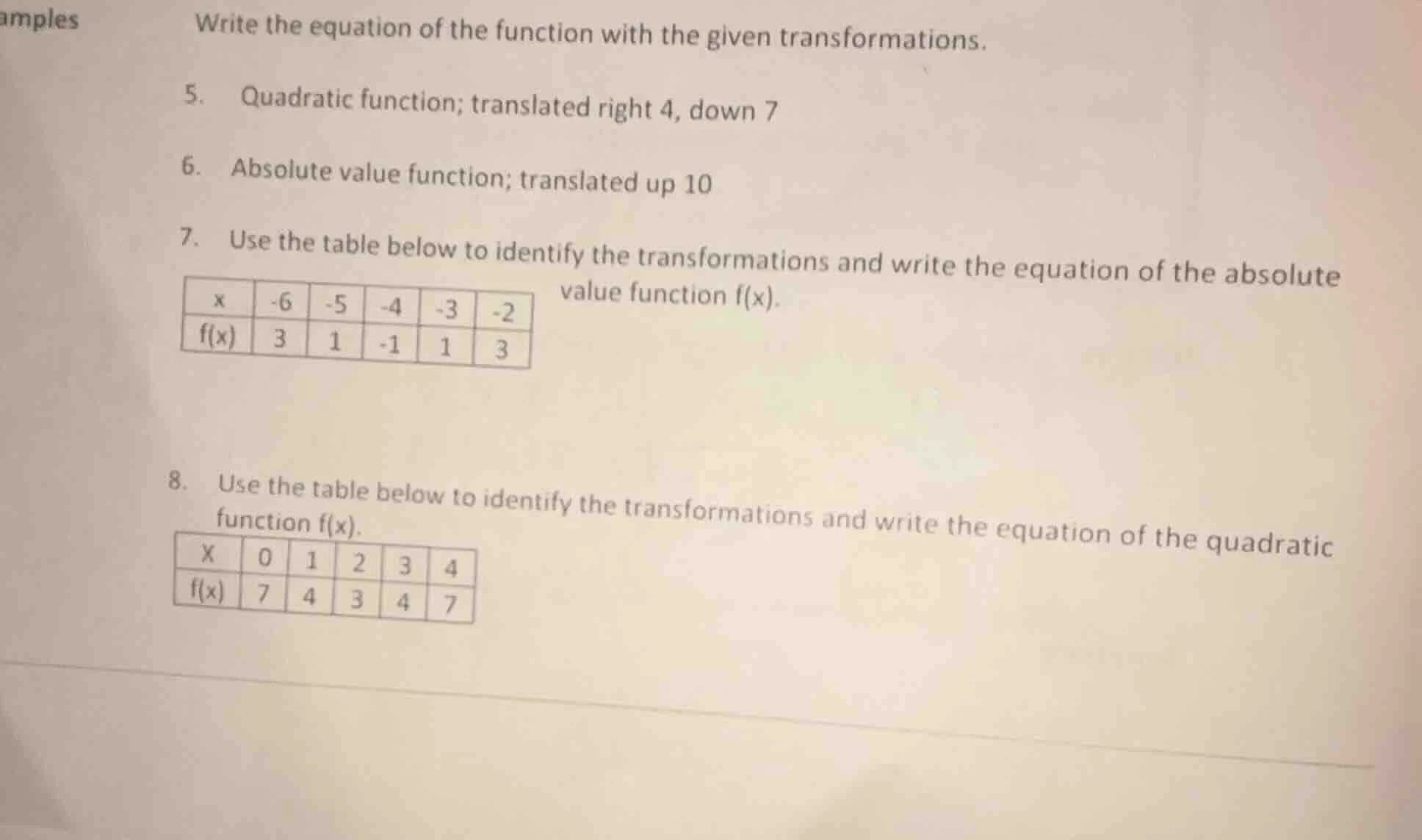 amples write the equation of the function with the given transformation…