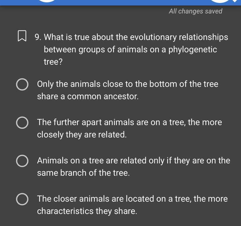 9. what is true about the evolutionary relationships between groups of …