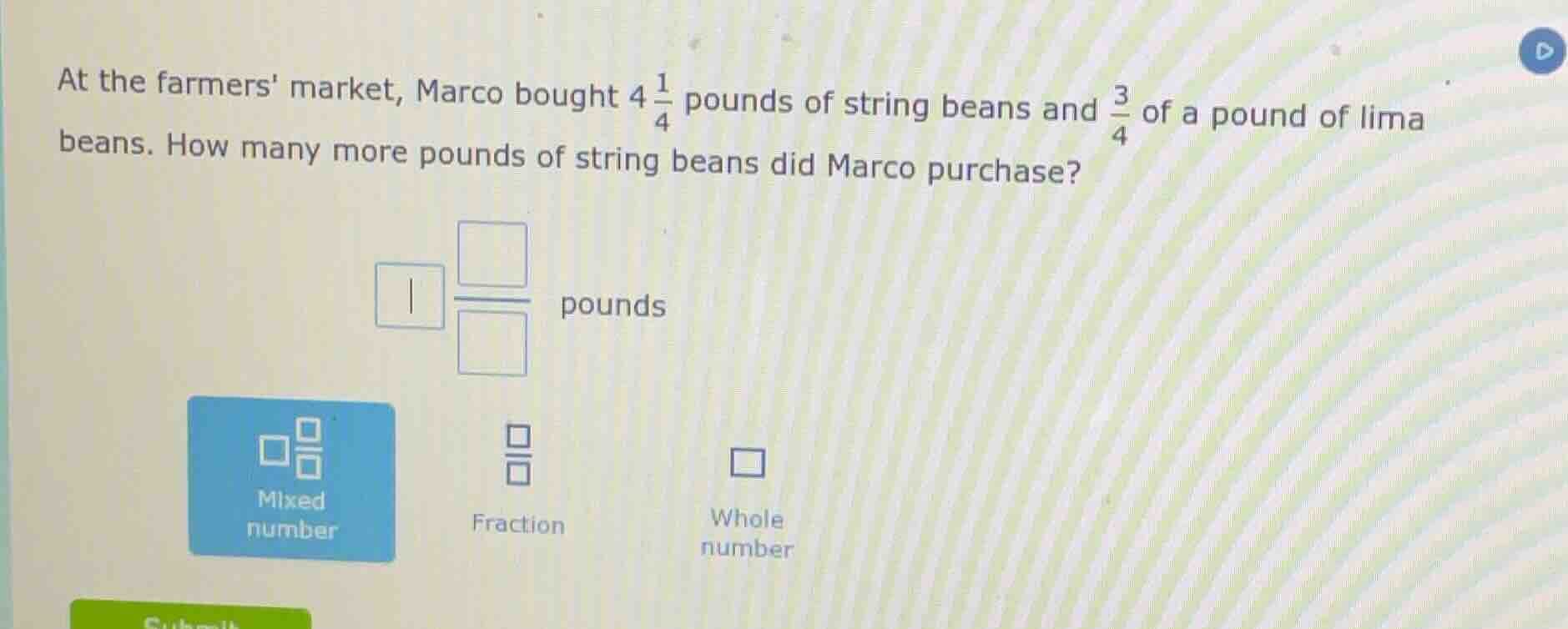 at the farmers market, marco bought $4\\frac{1}{4}$ pounds of string be…