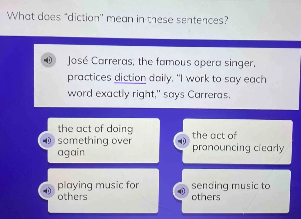 what does \diction\ mean in these sentences? josé carreras, the famous …