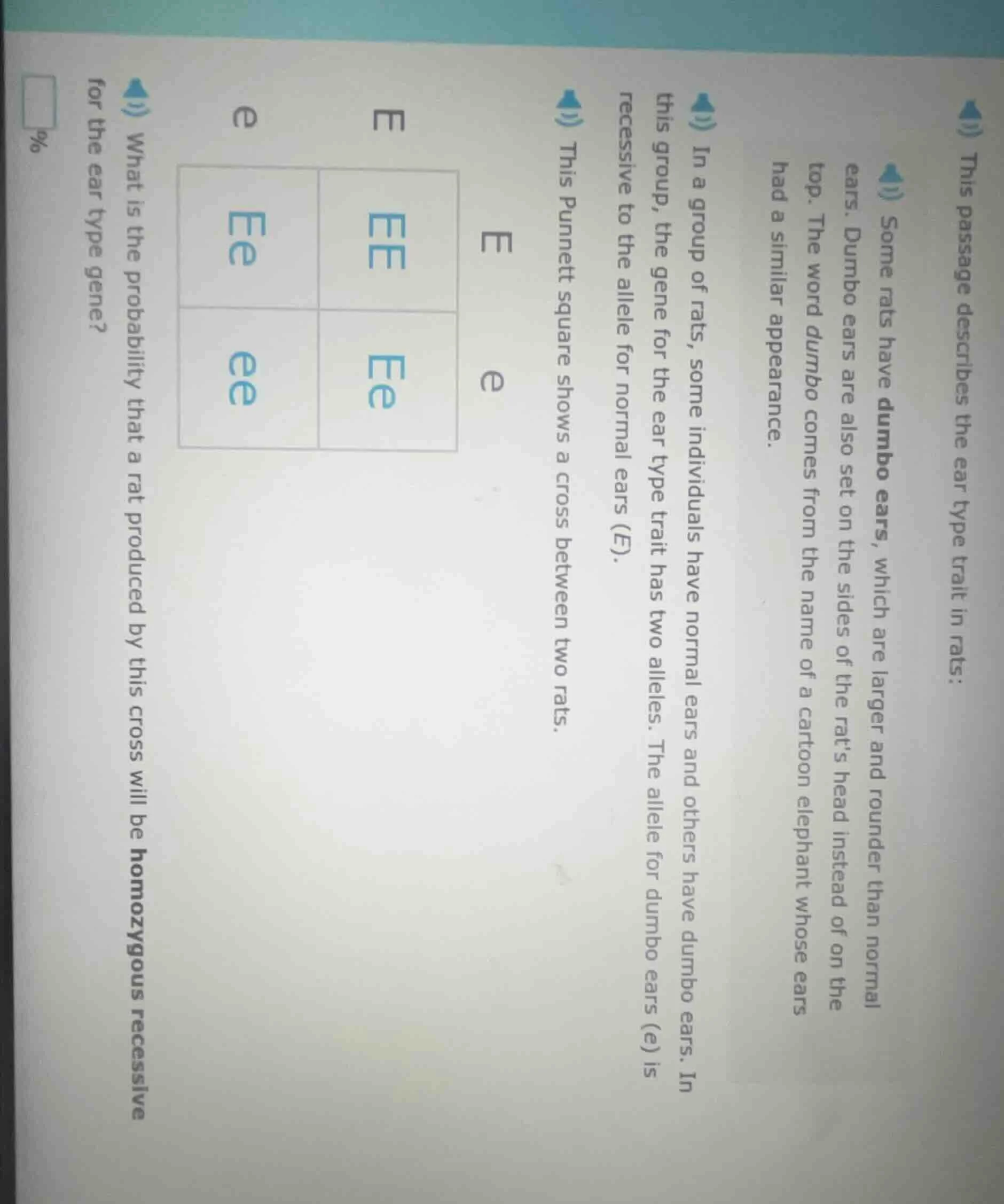 this passage describes the ear type trait in rats: some rats have dumbo…
