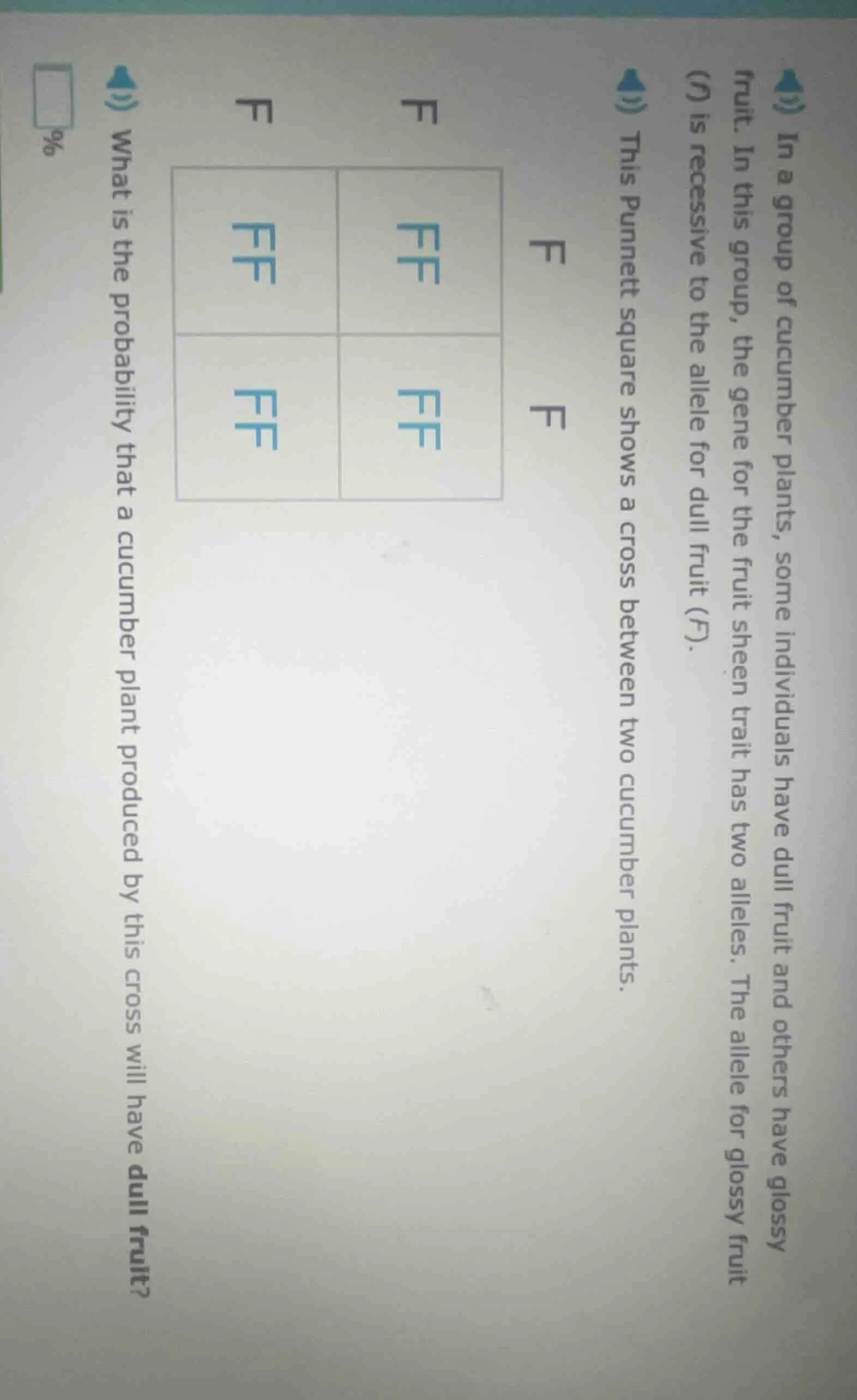 in a group of cucumber plants, some individuals have dull fruit and oth…