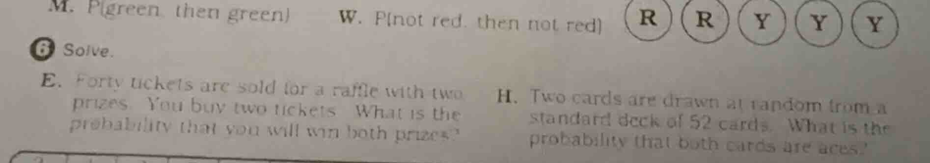 m. p(green, then green) w. p(not red, then not red) 6 solve. e. forty t…