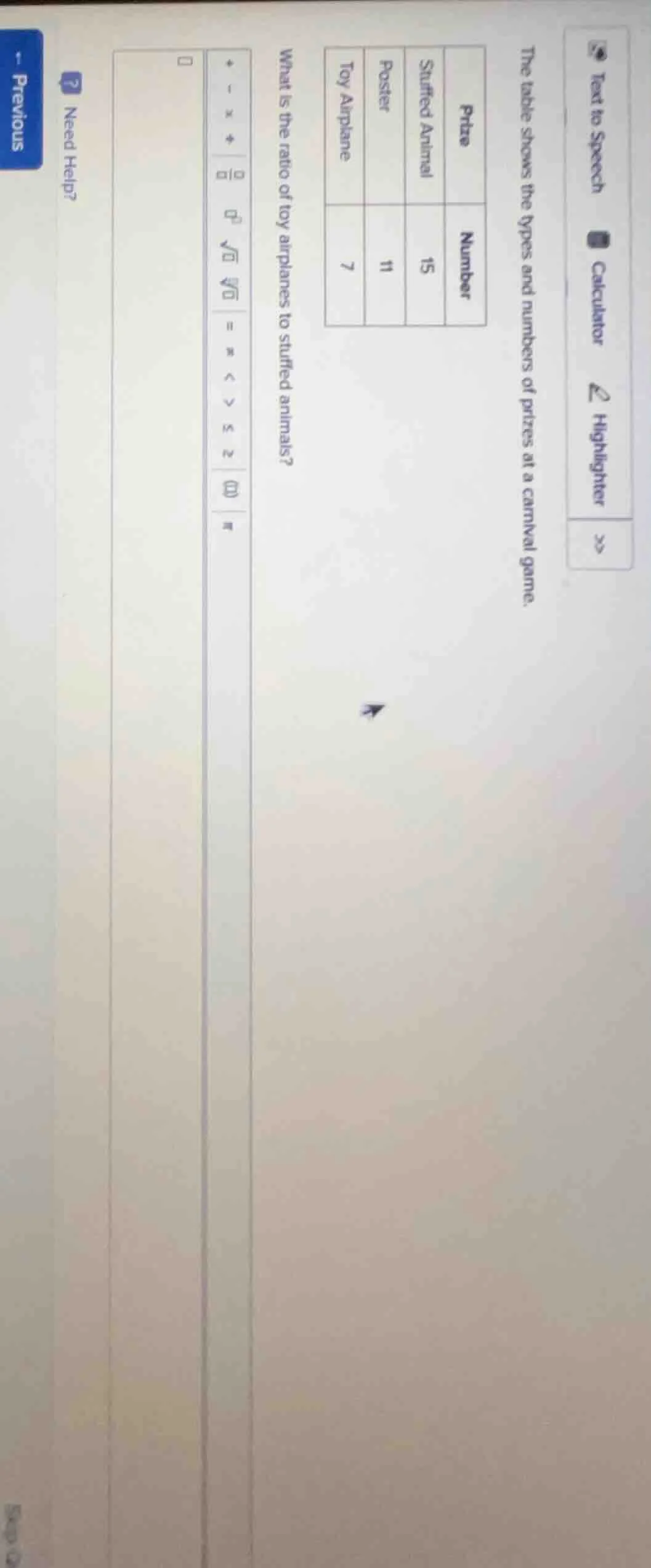 the table shows the types and numbers of prizes at a carnival game. | p…