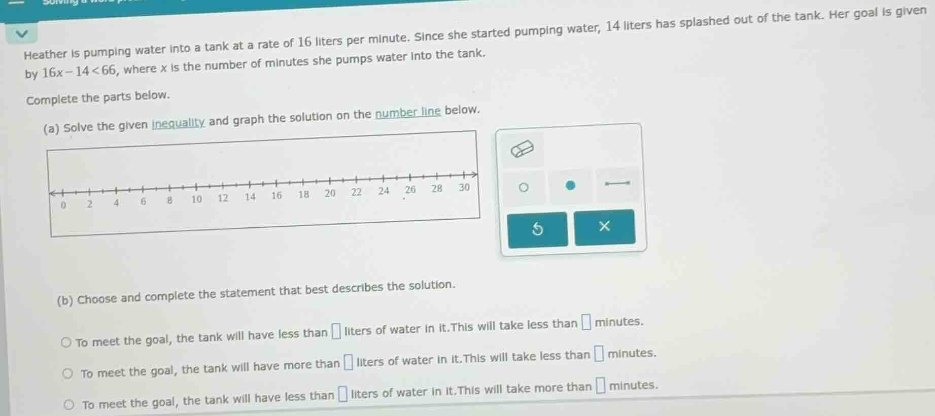 heather is pumping water into a tank at a rate of 16 liters per minute.…