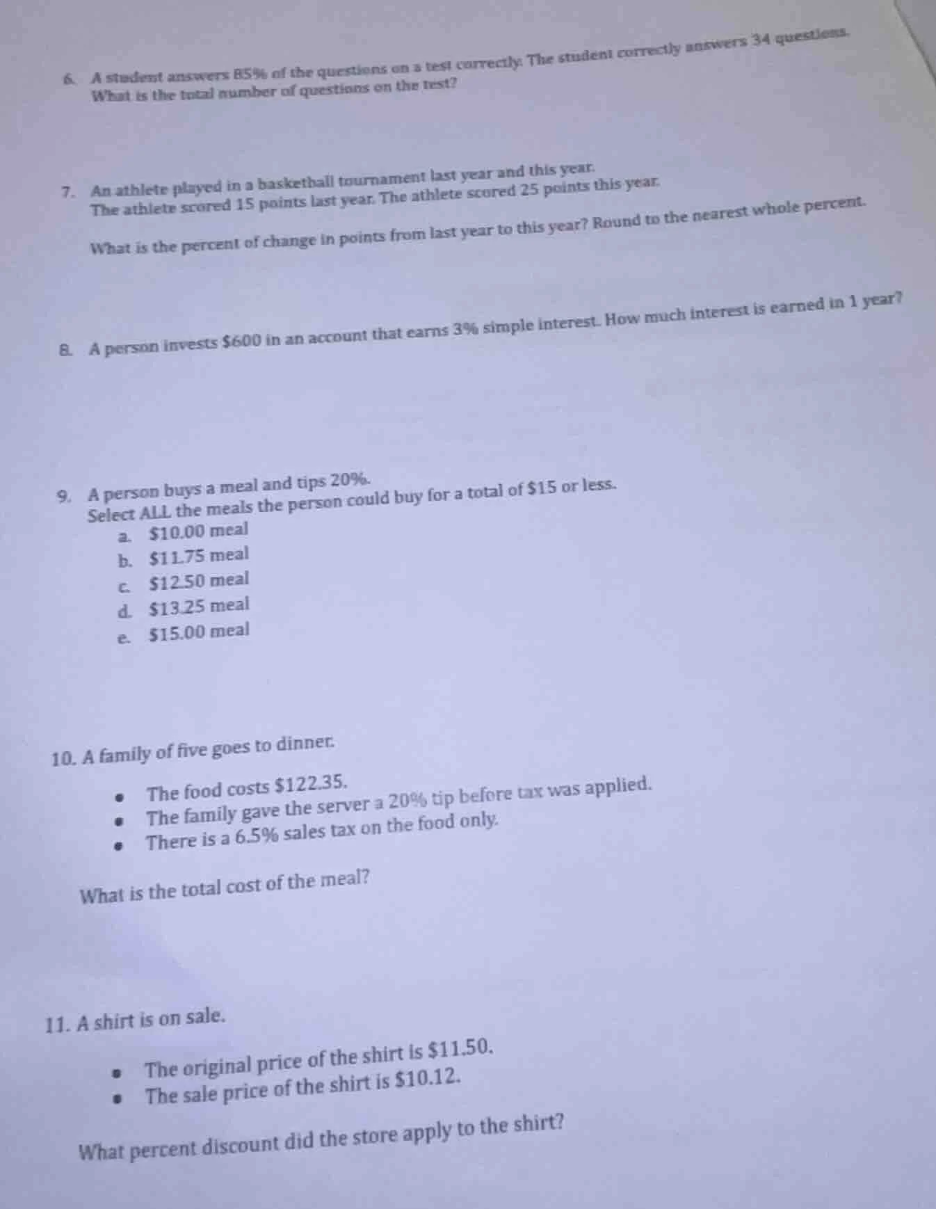 6. a student answers 85% of the questions on a test correctly. the stud…