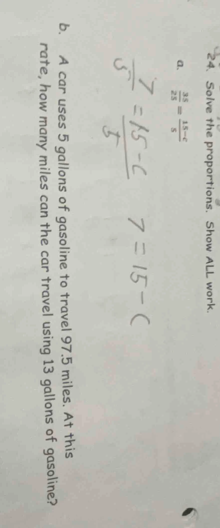 24. solve the proportions. show all work. a. \\(\\frac{35}{25} = \\frac…