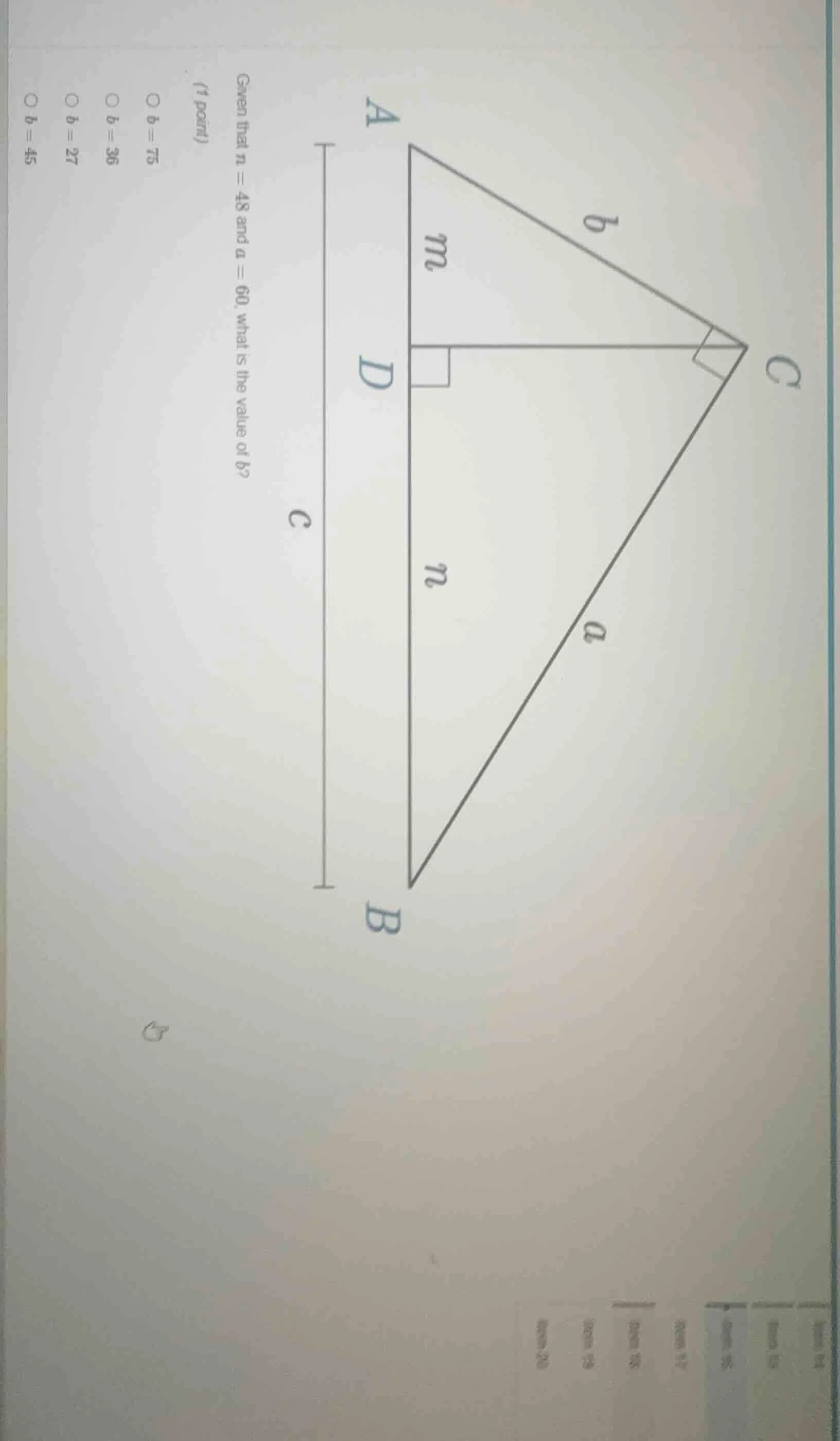 given that n = 48 and a = 60, what is the value of b? (1 point) \\(\\bi…