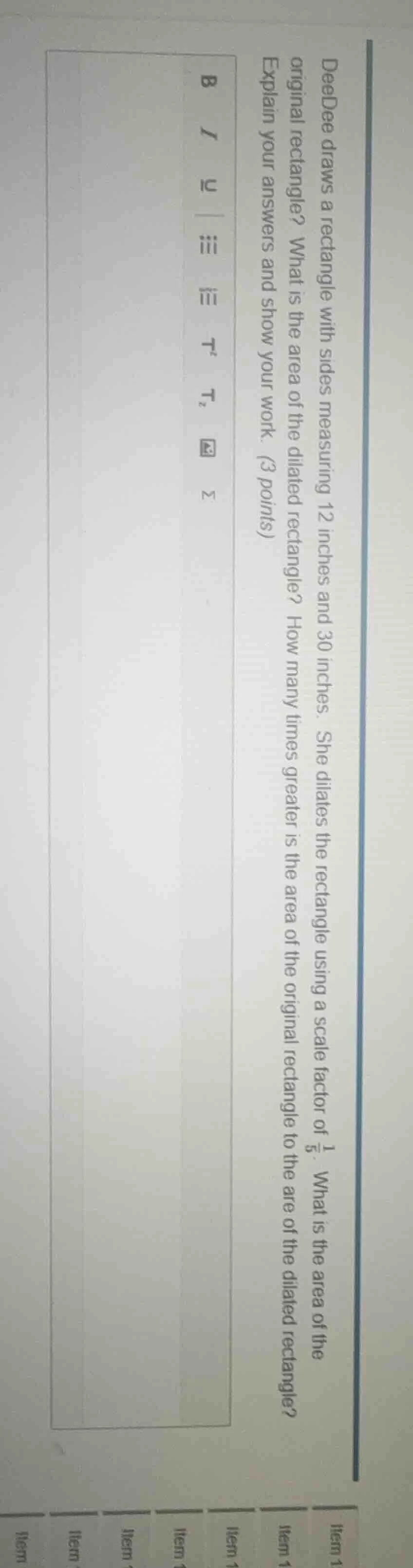 deedee draws a rectangle with sides measuring 12 inches and 30 inches. …