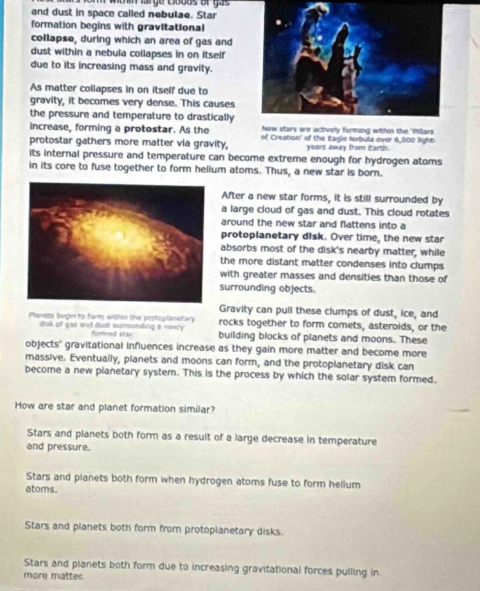 and dust in space called nebulae. star formation begins with gravitatio…