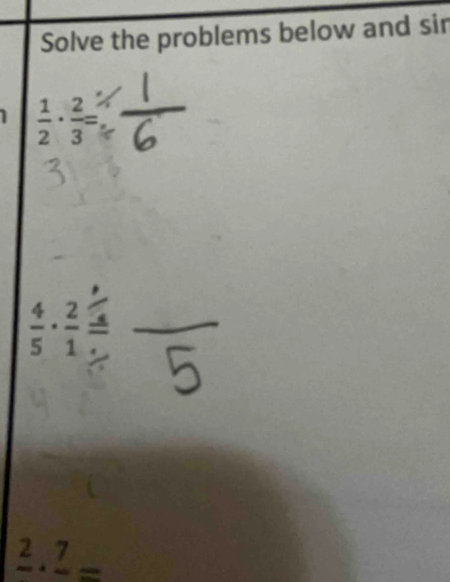 solve the problems below and sir \\(\frac{1}{2} cdot \frac{2}{3} = \\) …