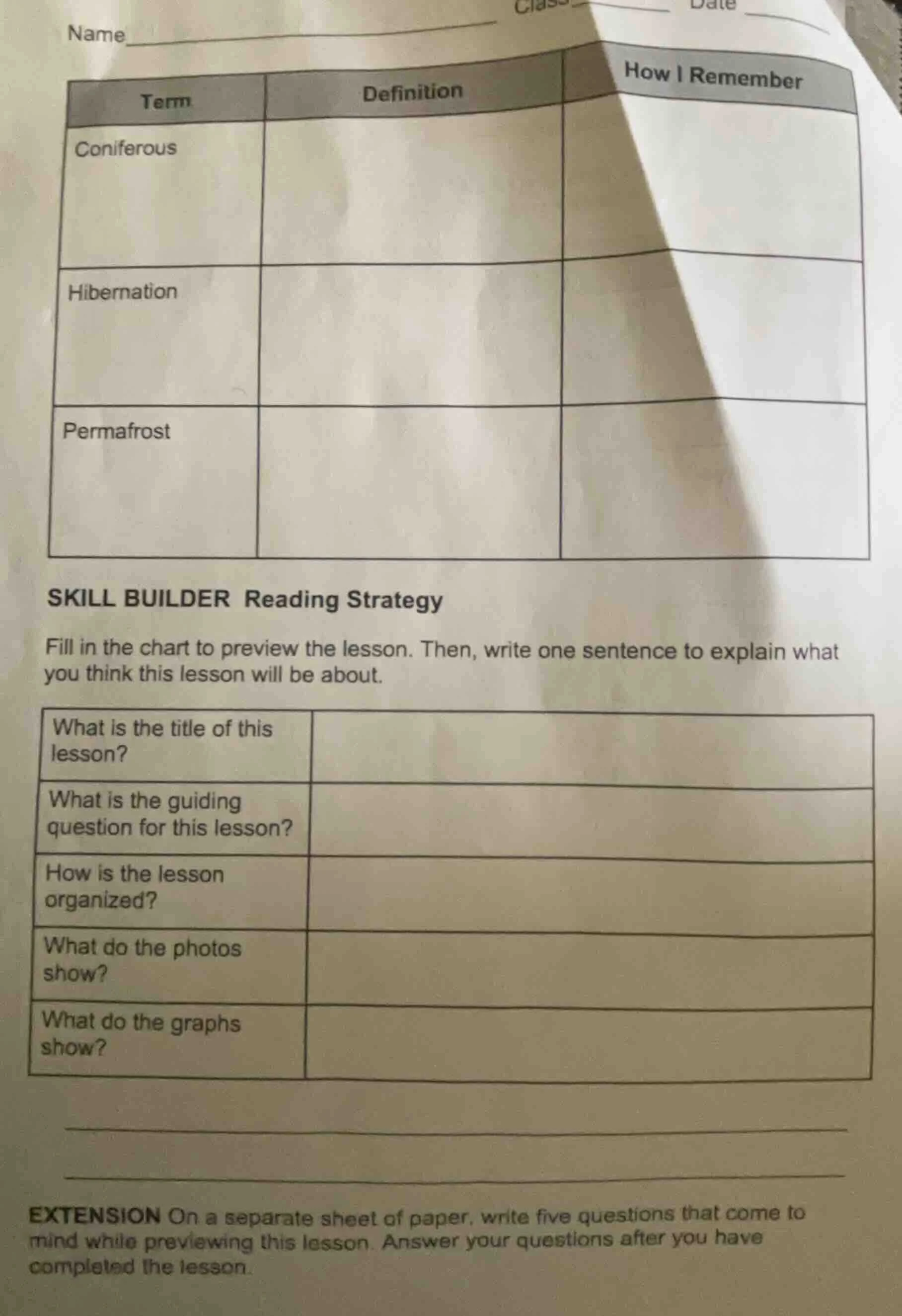 name class date term definition how i remember coniferous hibernation p…