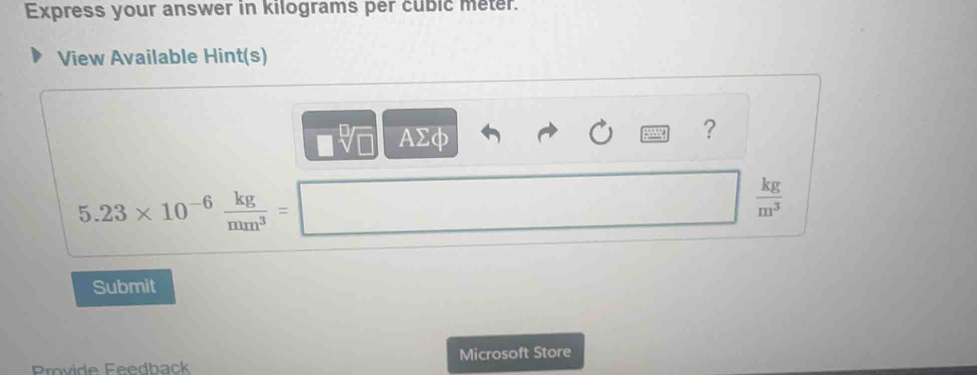 express your answer in kilograms per cubic meter. view available hint(s…