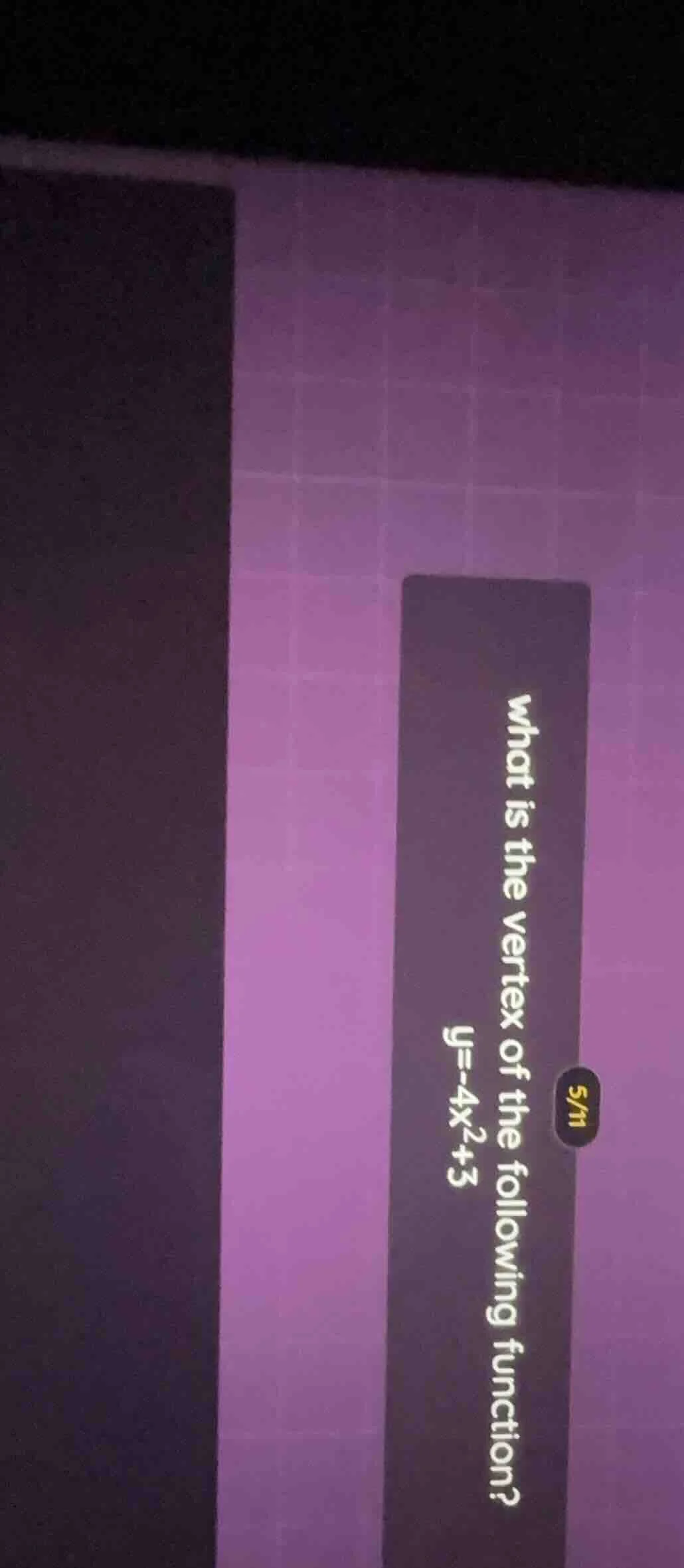 what is the vertex of the following function? y=-4x²+3