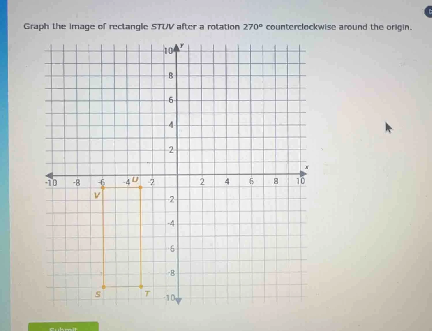 graph the image of rectangle stuv after a rotation 270° counterclockwis…