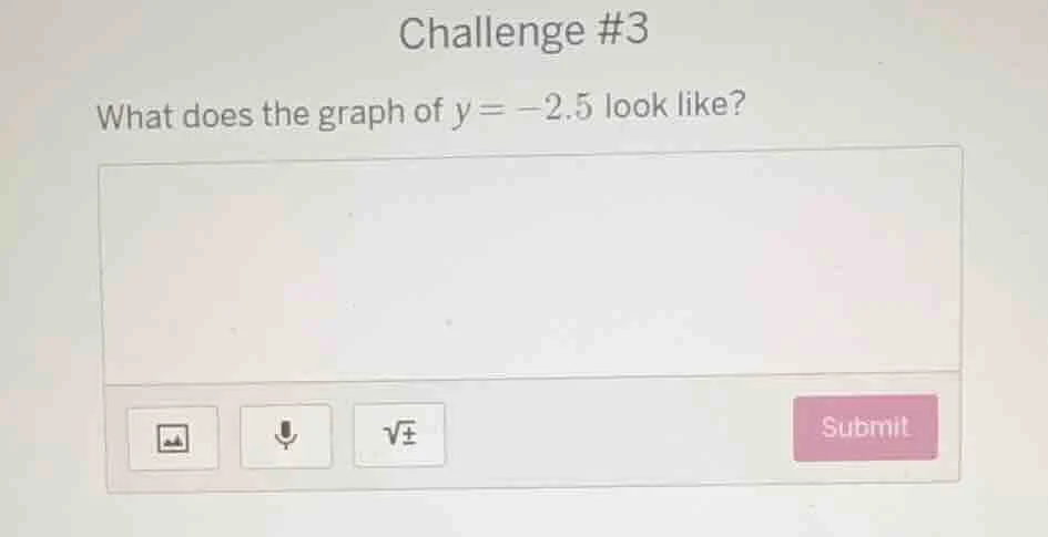 challenge #3 what does the graph of $y = -2.5$ look like?