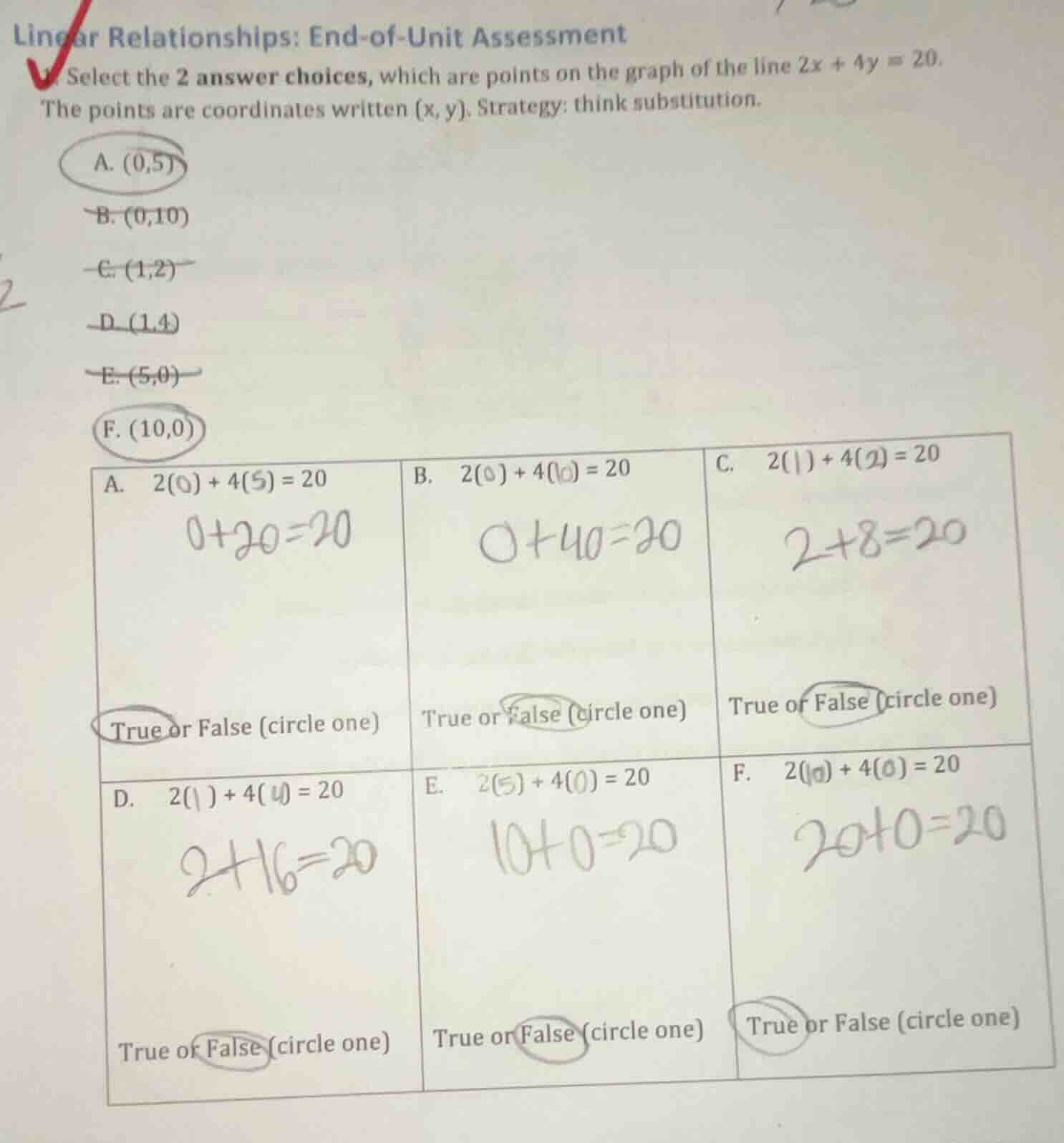 linear relationships: end-of-unit assessment select the 2 answer choice…