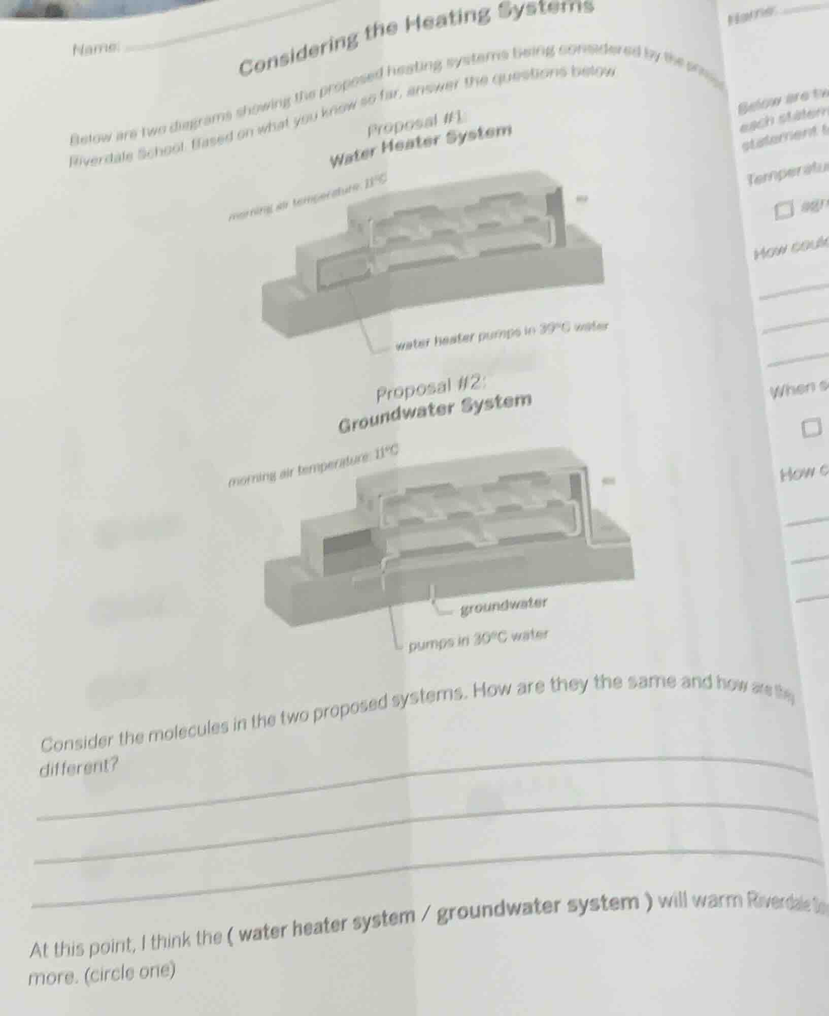 name: considering the heating systems below are two diagrams showing th…