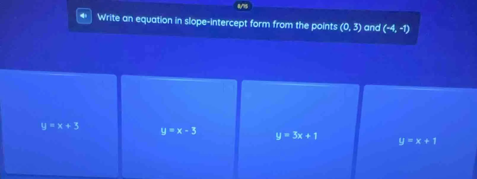 write an equation in slope-intercept form from the points (0, 3) and (-…