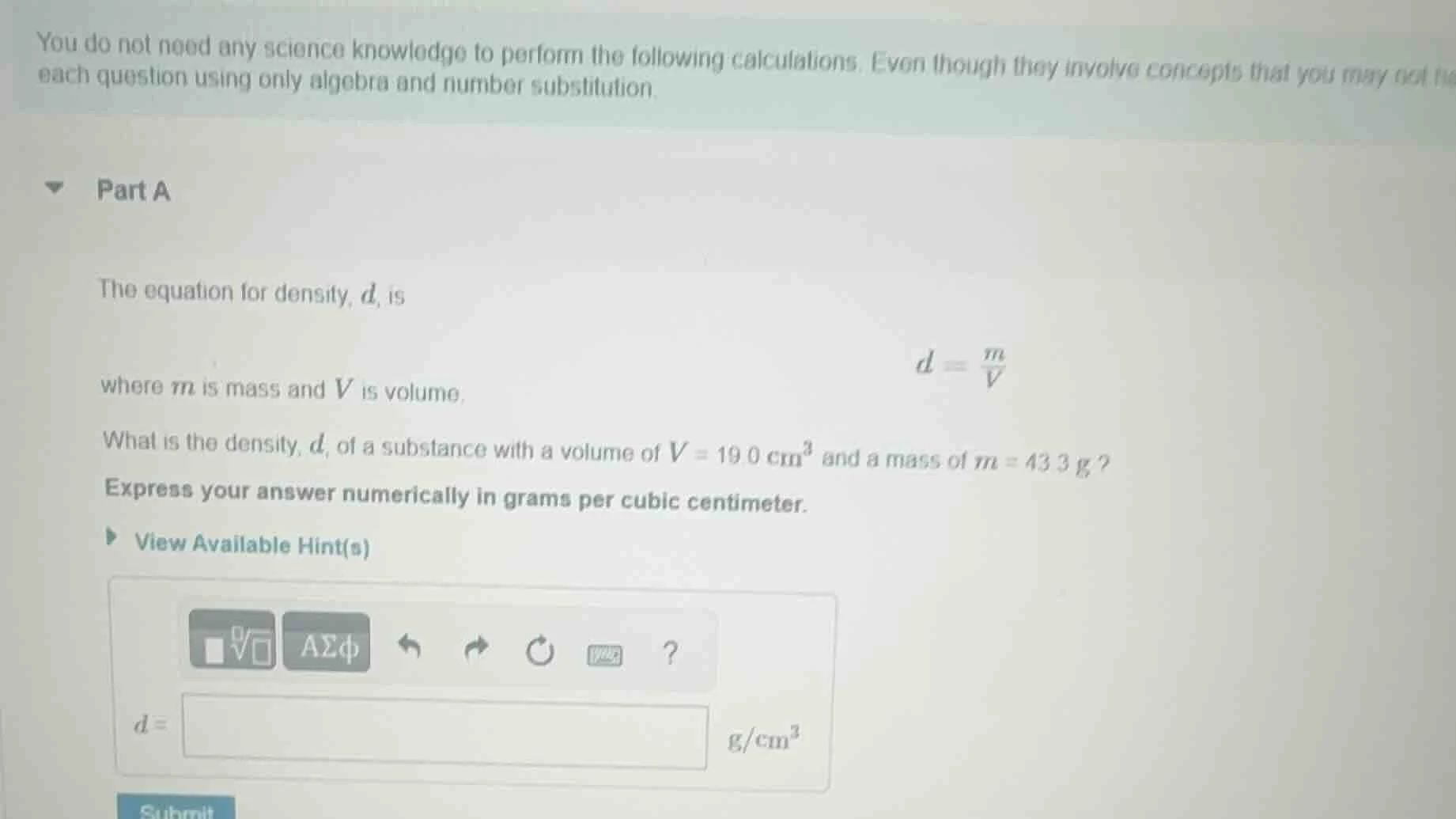 you do not need any science knowledge to perform the following calculat…