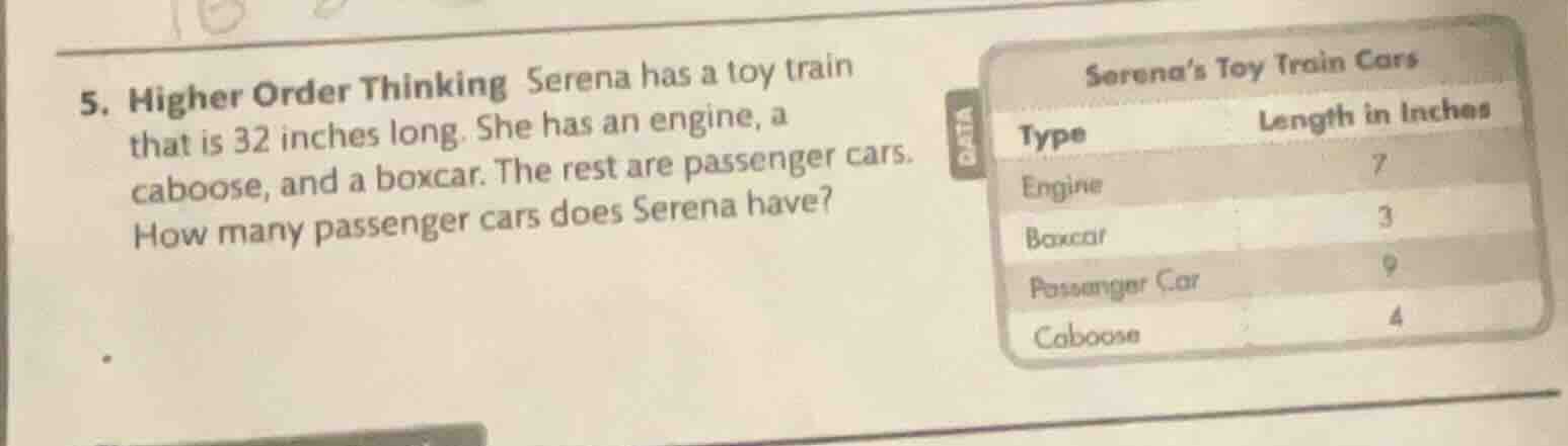 5. higher order thinking serena has a toy train that is 32 inches long.…