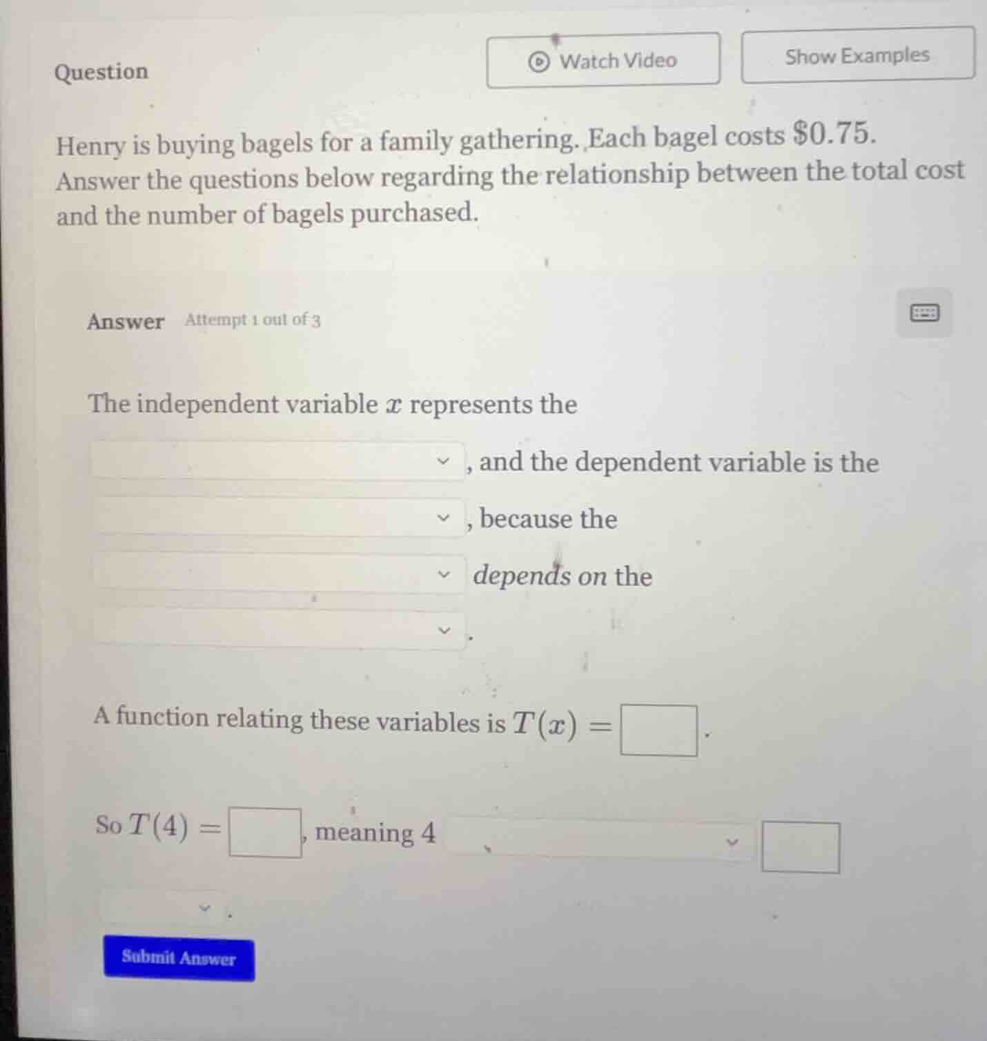 question henry is buying bagels for a family gathering. each bagel cost…