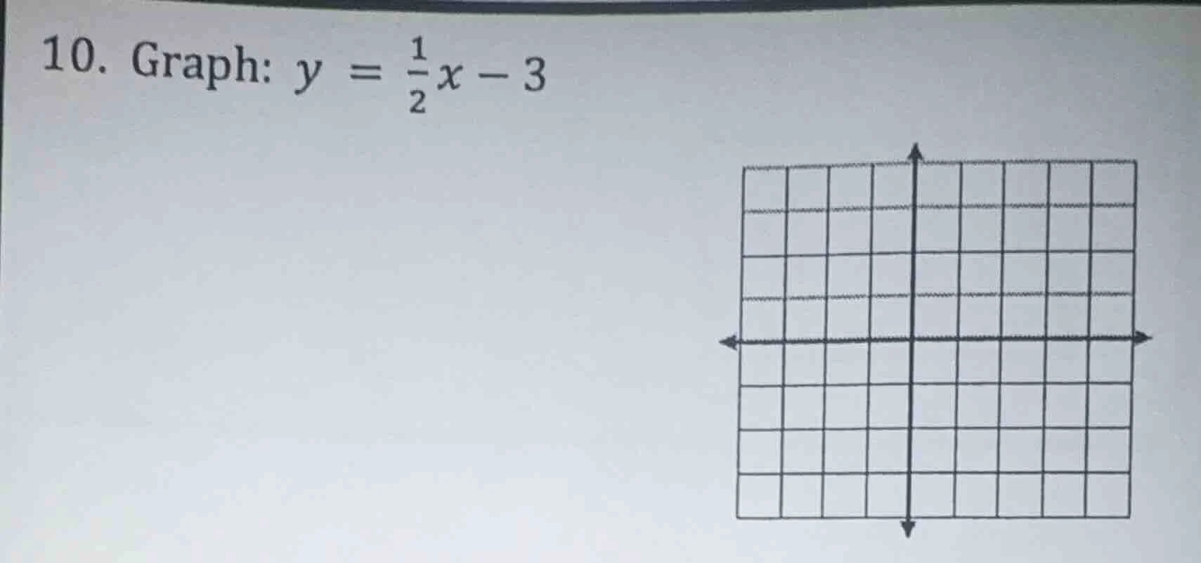 10. graph: $y = \\frac{1}{2}x - 3$