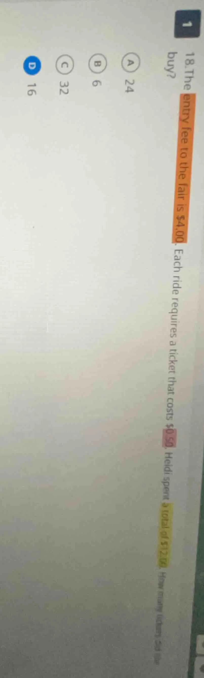 18. the entry fee to the fair is $4.00. each ride requires a ticket tha…