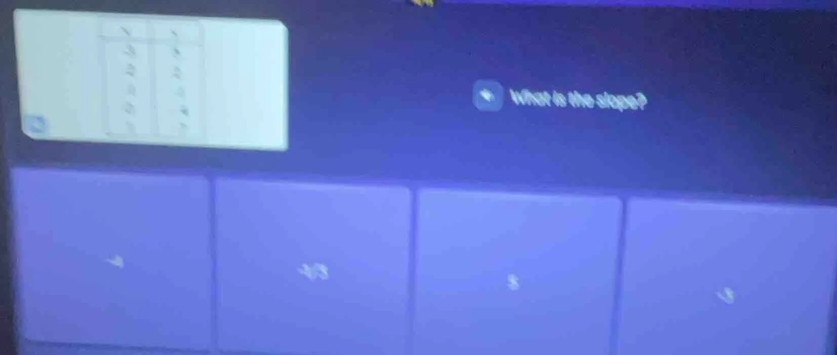 what is the slope? (there is a table with x and y values, but the text …