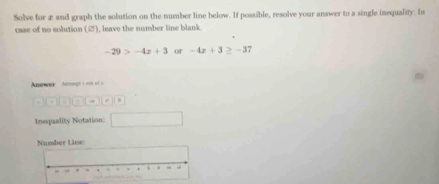 solve for x and graph the solution on the number line below. if possibl…