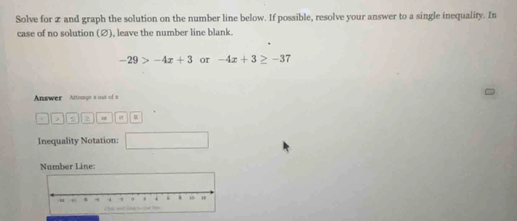 solve for x and graph the solution on the number line below. if possibl…