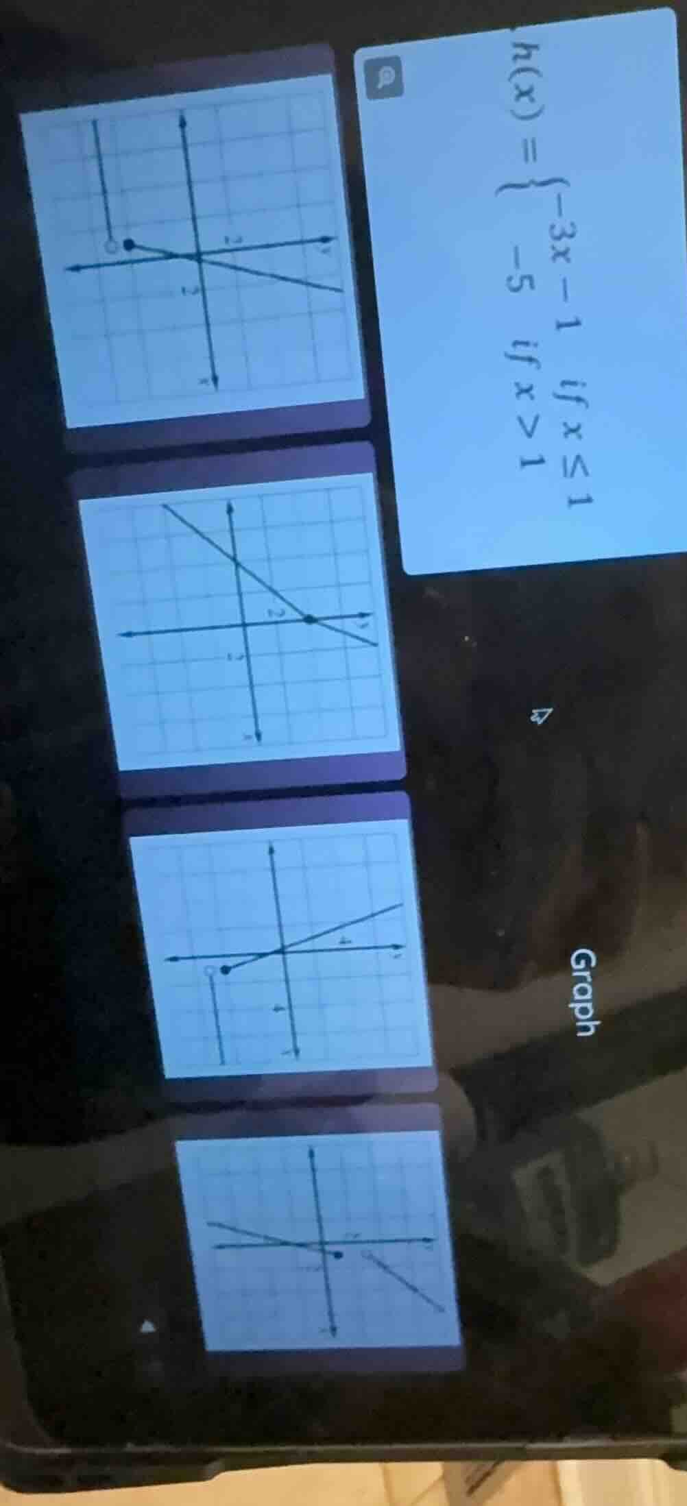 h(x) = \\begin{cases} -3x - 1 & \\text{if } x \\leq 1 \\\\ -5 & \\text{…