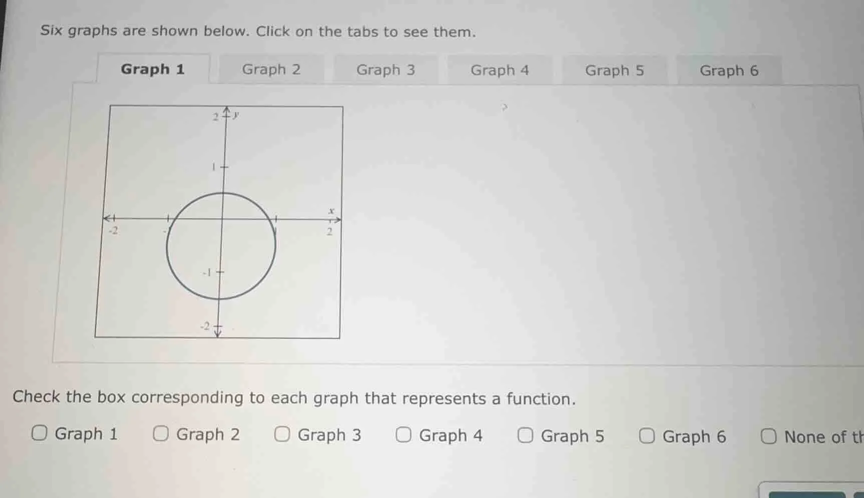 six graphs are shown below. click on the tabs to see them. graph 1 grap…