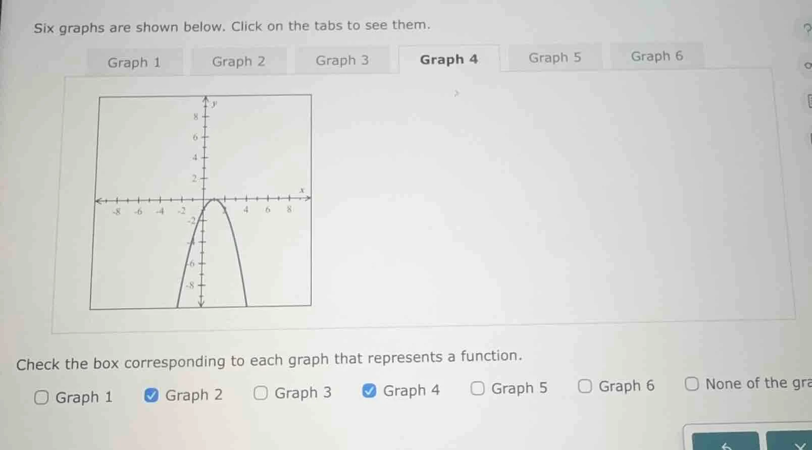 six graphs are shown below. click on the tabs to see them. graph 1 grap…