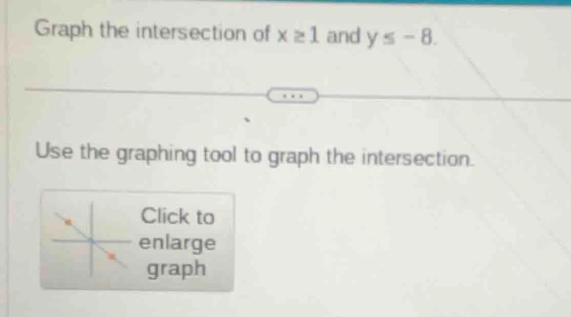 graph the intersection of $x \\geq 1$ and $y \\leq -8$. use the graphin…