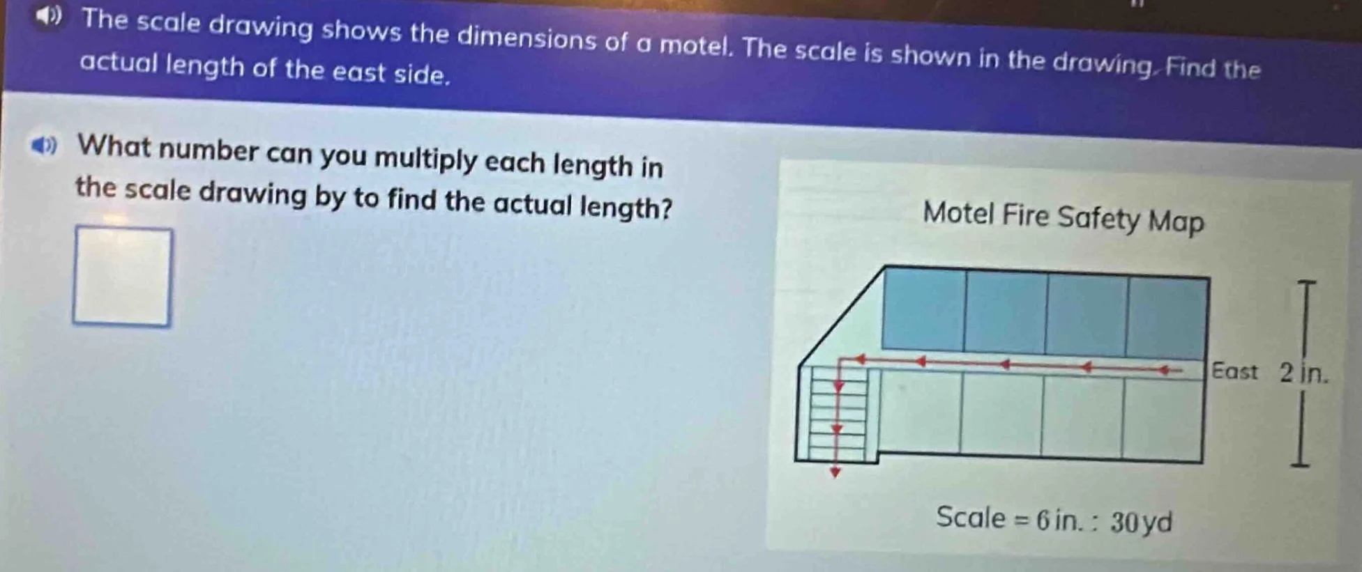 the scale drawing shows the dimensions of a motel. the scale is shown i…