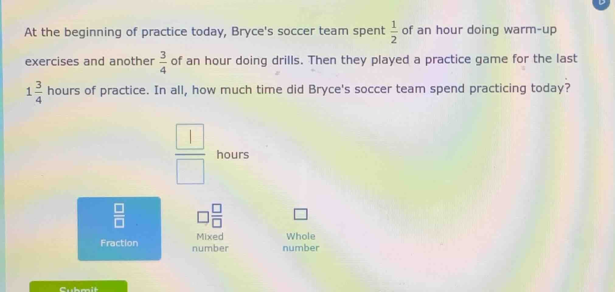 at the beginning of practice today, bryces soccer team spent $\frac{1}{…