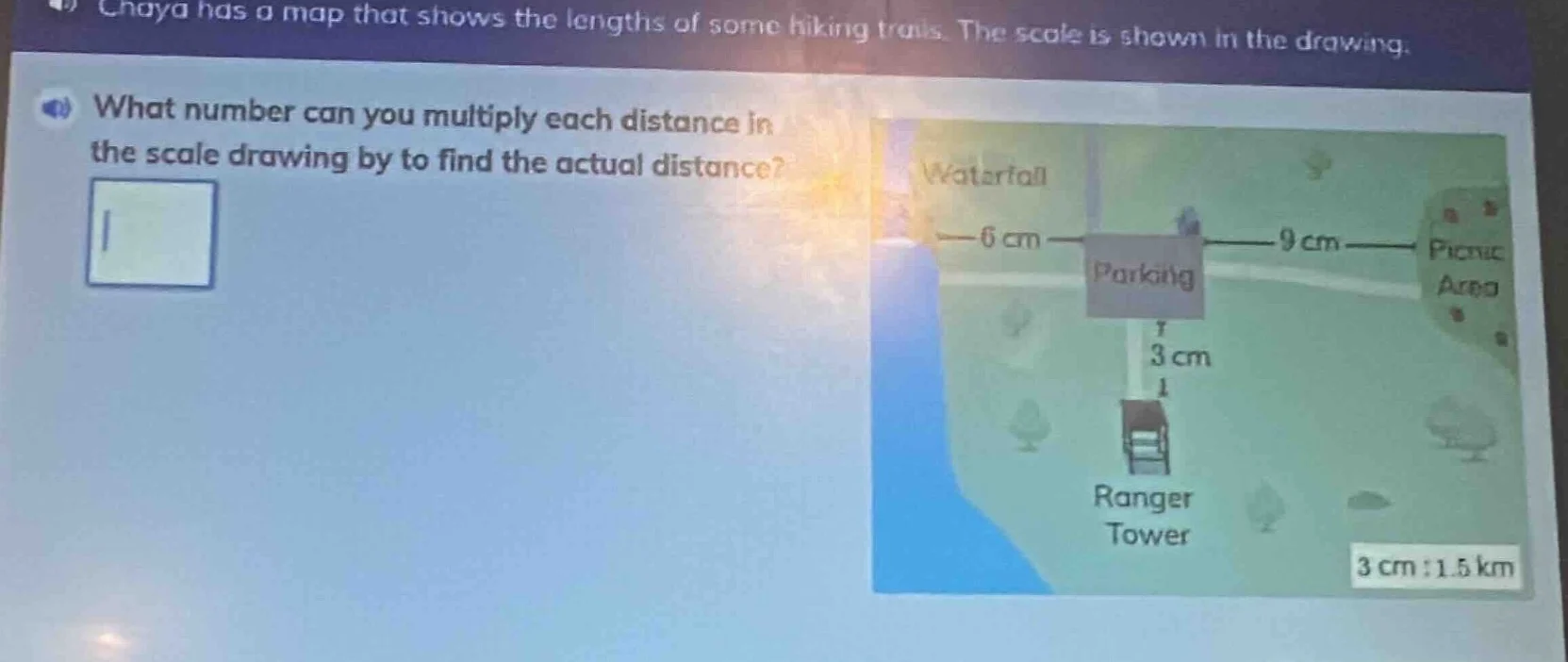 chaya has a map that shows the lengths of some hiking trails. the scale…