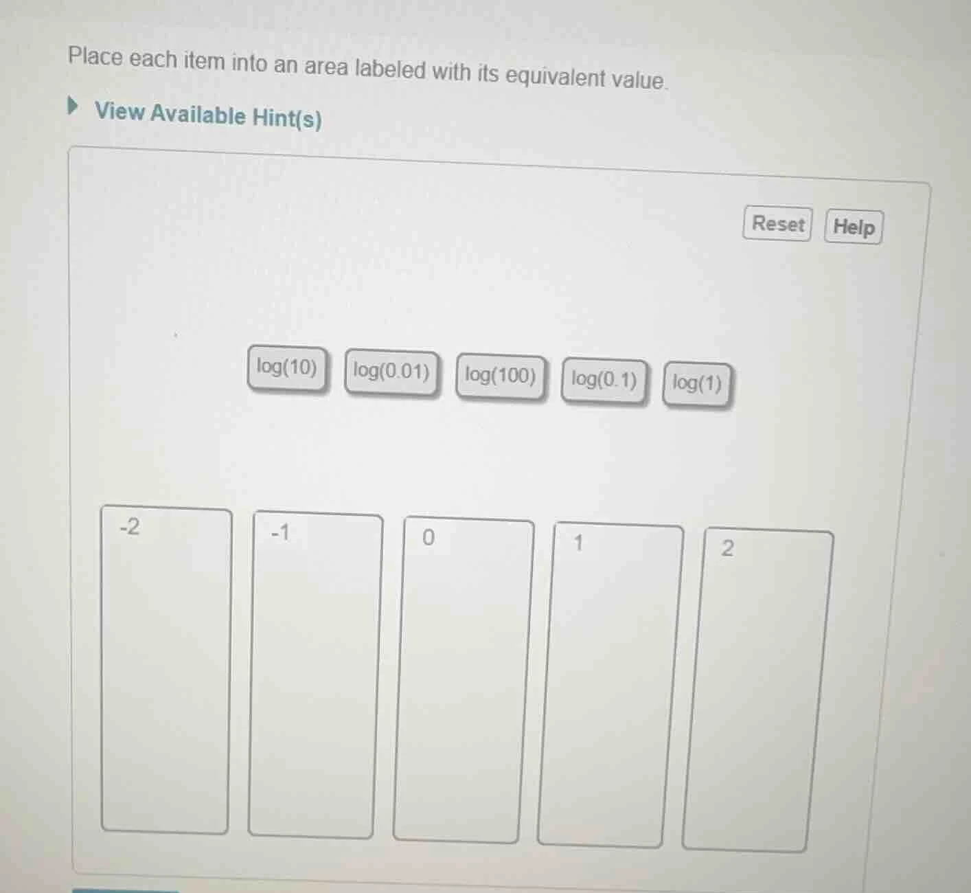 place each item into an area labeled with its equivalent value. view av…