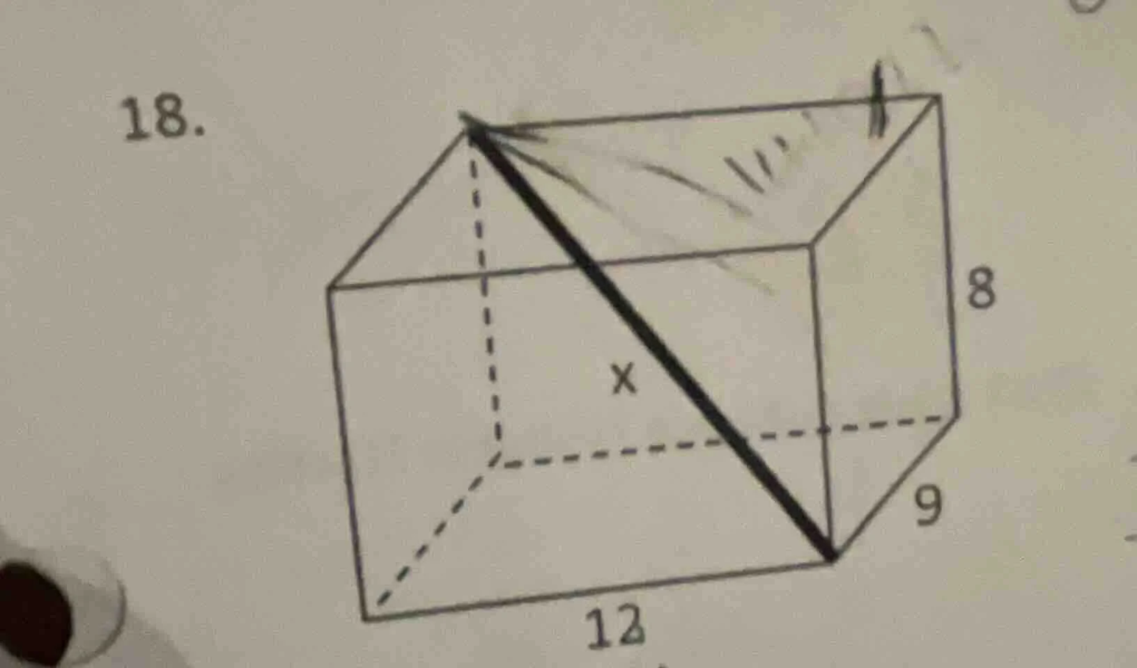 18. (image of a rectangular prism with length 12, width 9, height 8, an…