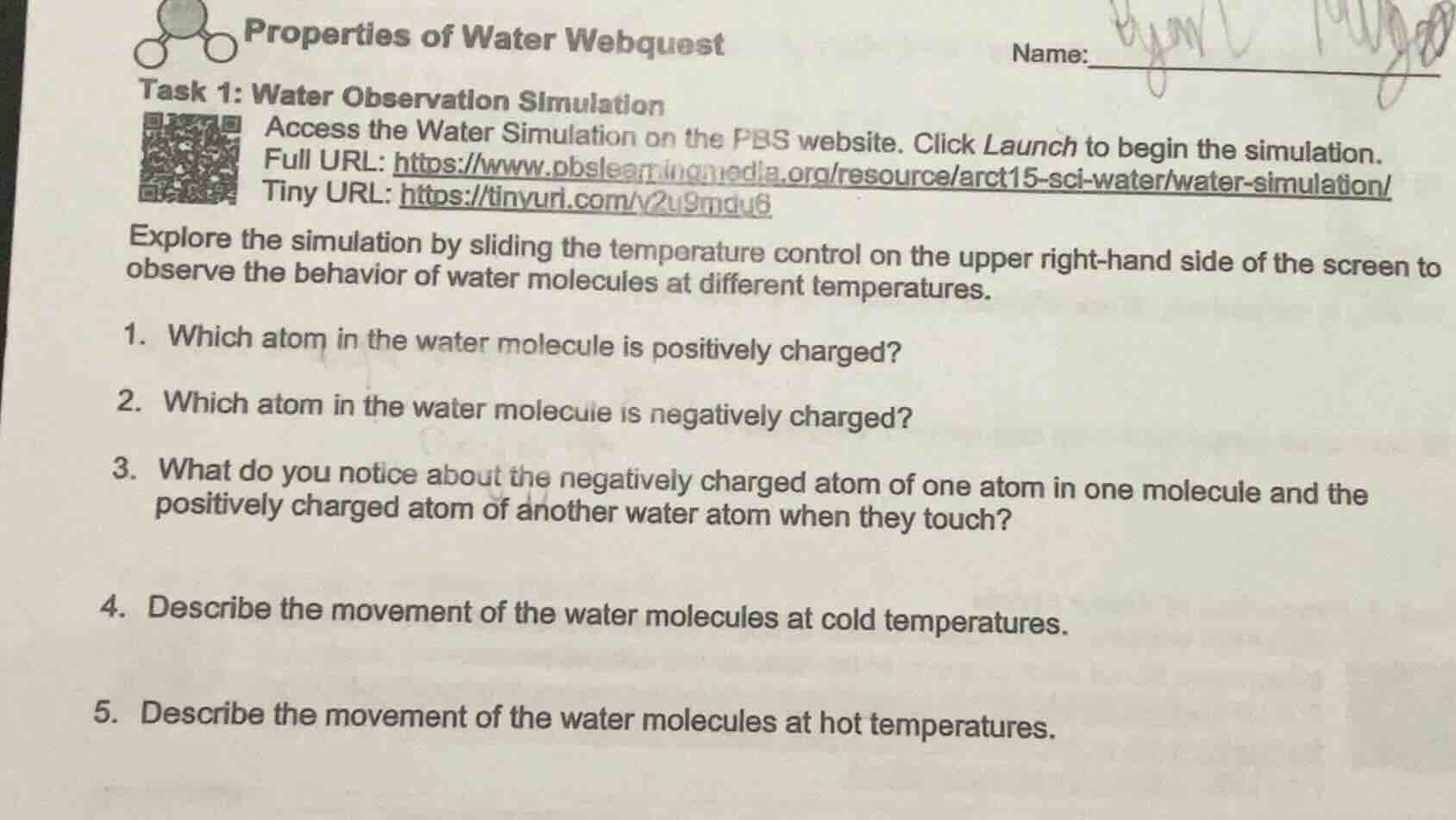 properties of water webquest name: task 1: water observation simulation…