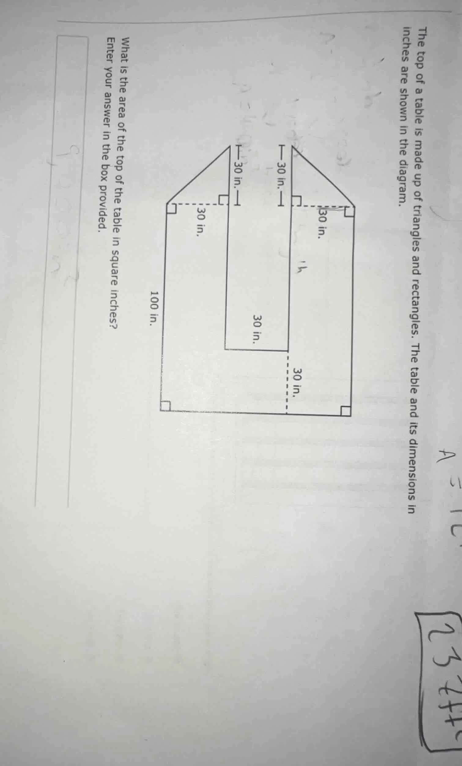 the top of a table is made up of triangles and rectangles. the table an…