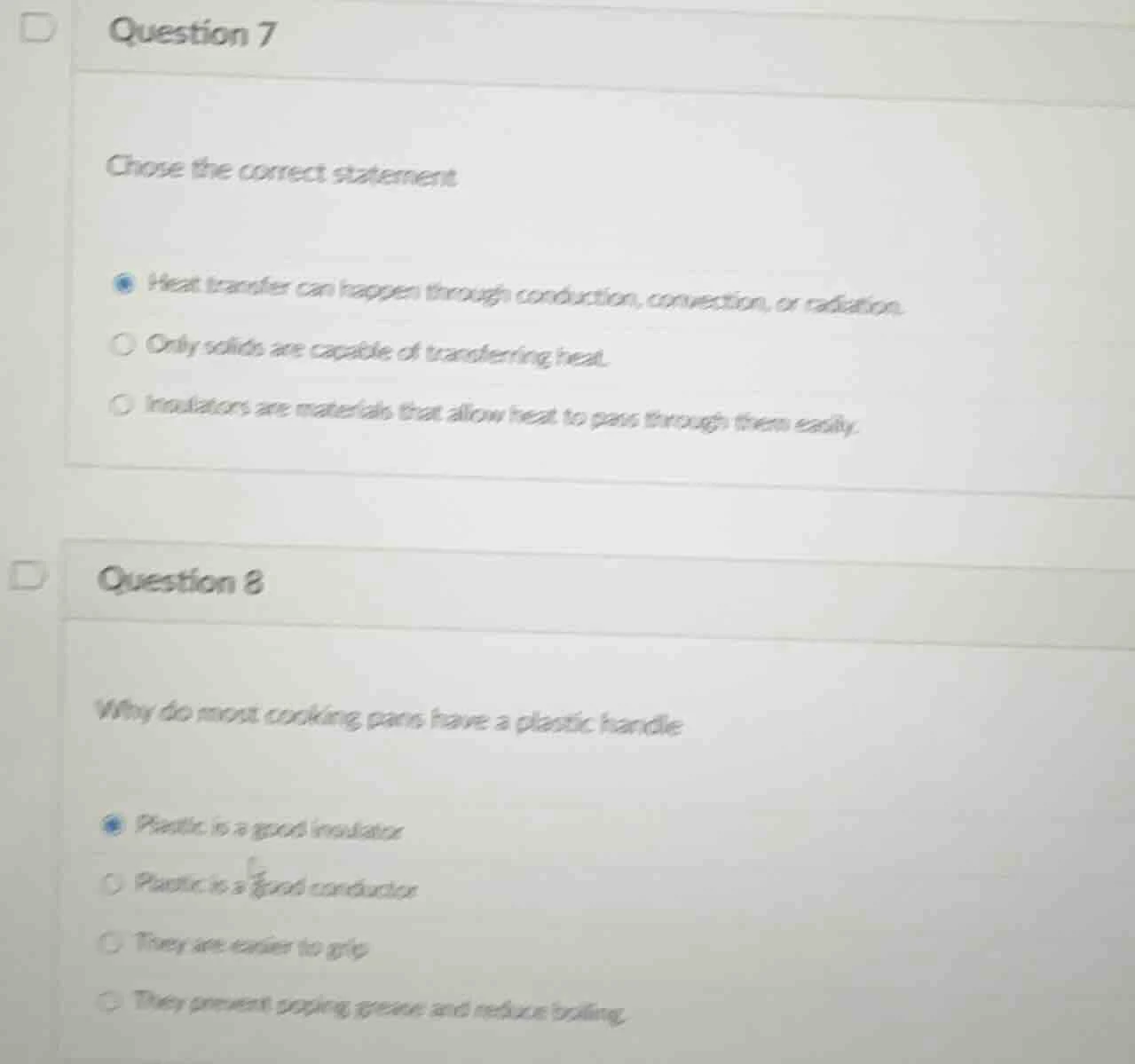 question 7 chose the correct statement - heat transfer can happen throu…